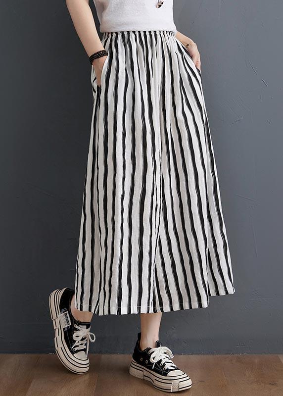 Plus Size Black White Striped Wide Leg Pants Summer Cotton ( Limited Stock) - Omychic