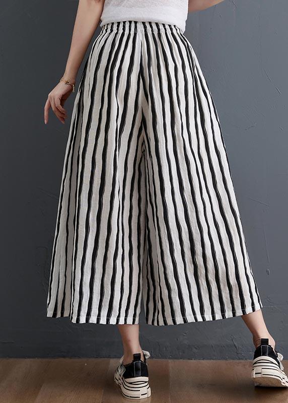 Plus Size Black White Striped Wide Leg Pants Summer Cotton ( Limited Stock) - Omychic