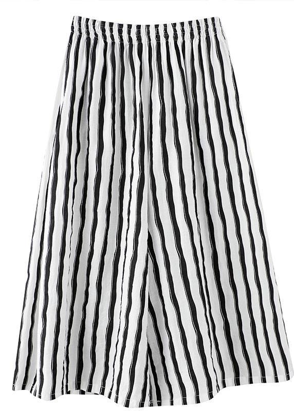 Plus Size Black White Striped Wide Leg Pants Summer Cotton ( Limited Stock) - Omychic