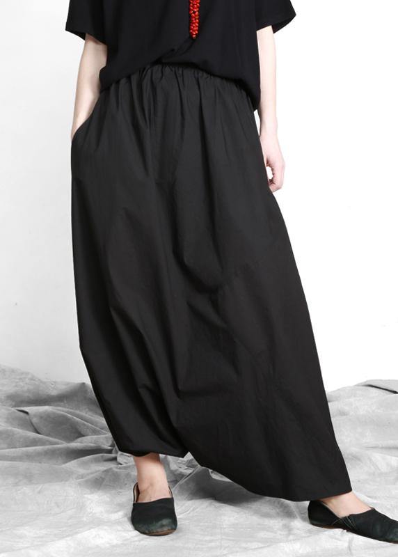 Plus Size Black asymmetrical design Elastic Waist Summer Linen Skirts - Omychic
