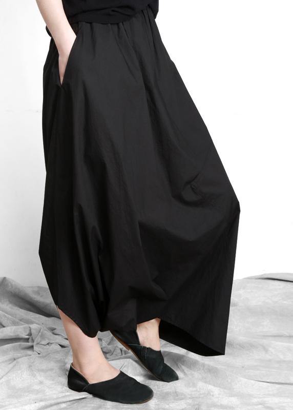 Plus Size Black asymmetrical design Elastic Waist Summer Linen Skirts - Omychic