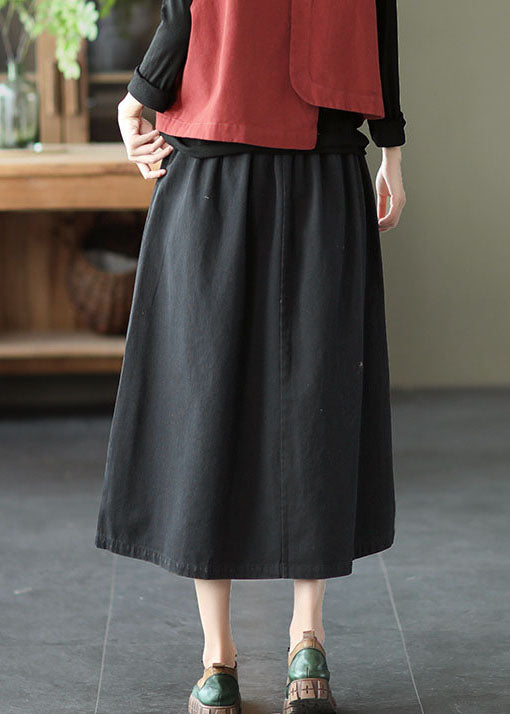 Plus Size Black elastic waist A Line Skirts Spring