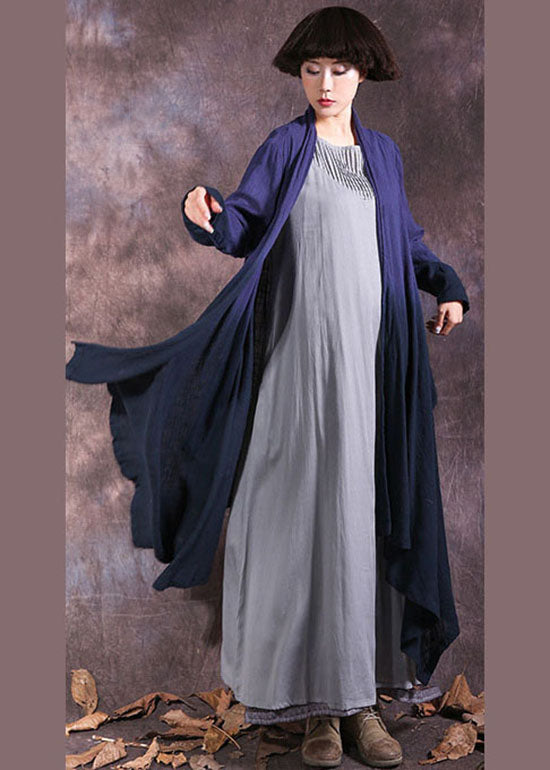 Plus Size Blue Asymmetrical Gradient color Cotton Spring wrap coat - Omychic