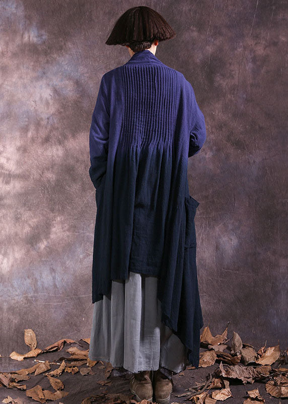 Plus Size Blue Asymmetrical Gradient color Cotton Spring wrap coat - Omychic