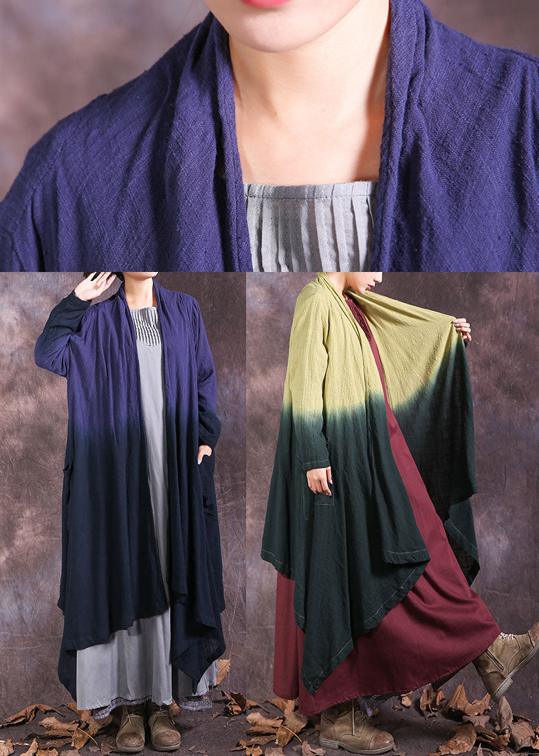 Plus Size Blue Asymmetrical Gradient color Cotton Spring wrap coat - Omychic