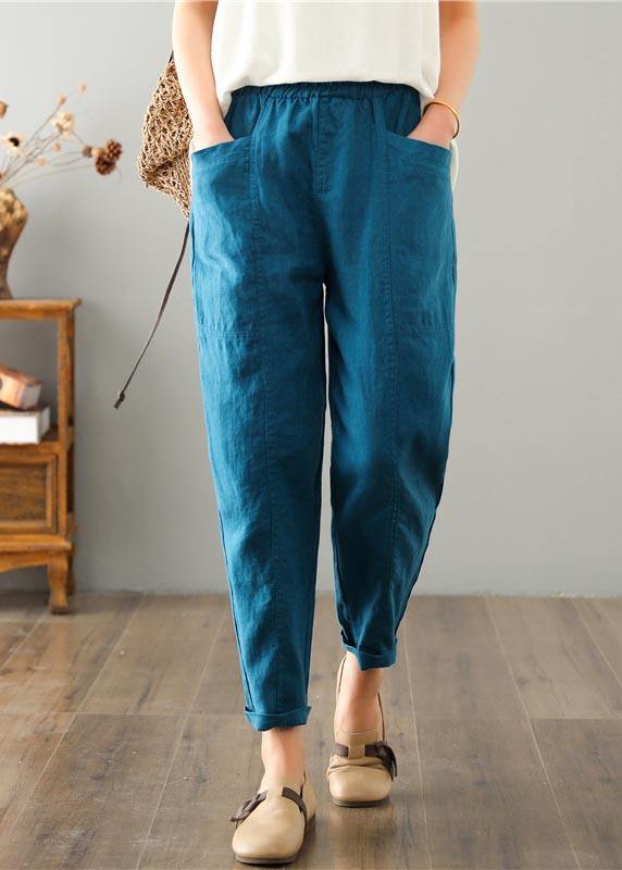 Plus Size Blue Harem Cotton Linen Summer Pants - Omychic