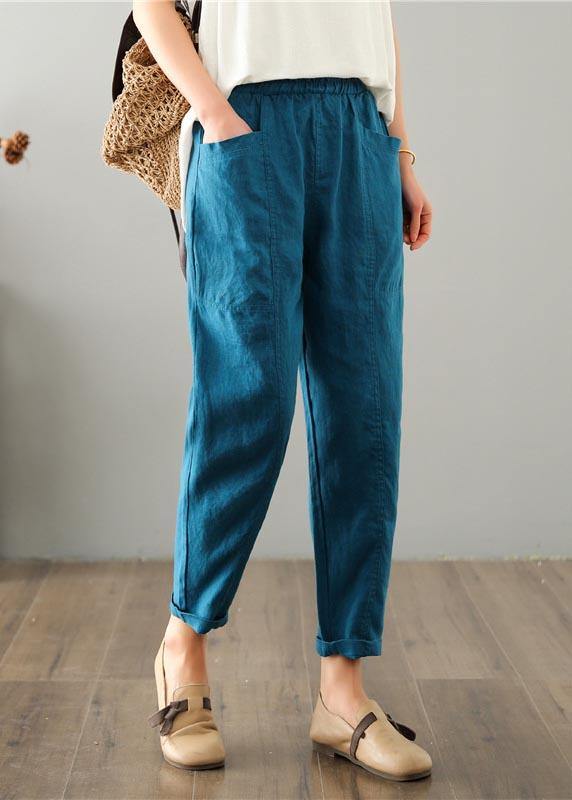 Plus Size Blue Harem Cotton Linen Summer Pants - Omychic