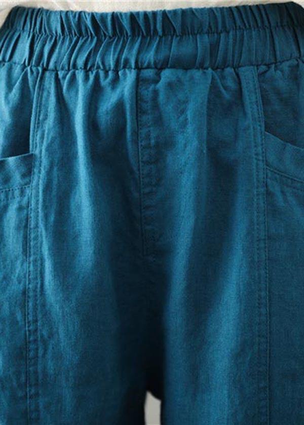 Plus Size Blue Harem Cotton Linen Summer Pants - Omychic