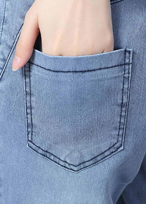 Plus Size Blue High Waist Pockets Jeans Summer