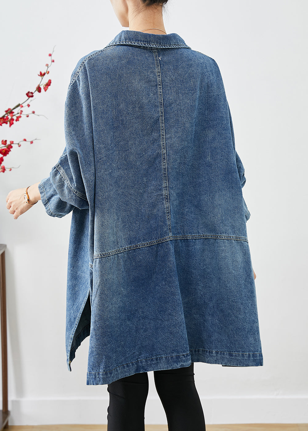 Plus Size Blue Oversized Big Pockets Denim Coats Fall