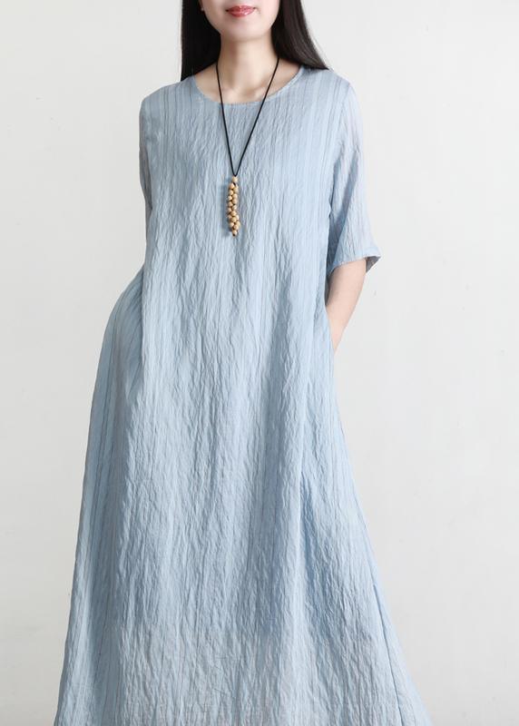Plus Size Blue Striped Pockets Robe Summer Cotton Dress ( Limited Stock) - Omychic