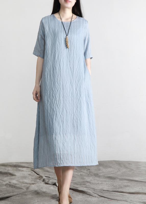 Plus Size Blue Striped Pockets Robe Summer Cotton Dress ( Limited Stock) - Omychic