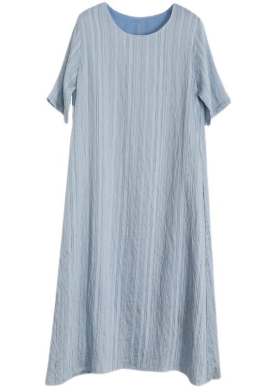 Plus Size Blue Striped Pockets Robe Summer Cotton Dress ( Limited Stock) - Omychic