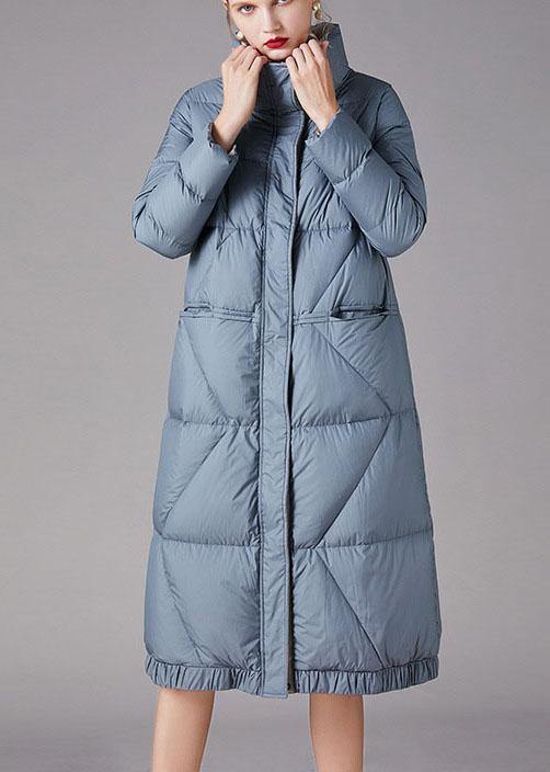 Plus Size Blue zippered Pockets Winter Duck Down Down Coats - Omychic