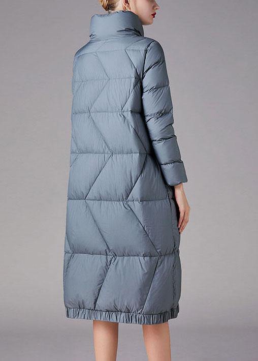 Plus Size Blue zippered Pockets Winter Duck Down Down Coats - Omychic