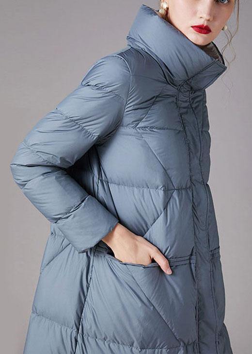 Plus Size Blue zippered Pockets Winter Duck Down Down Coats - Omychic