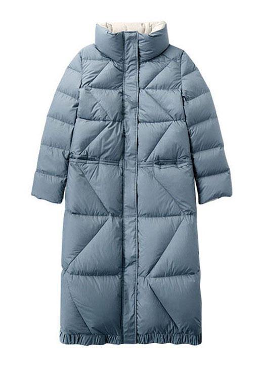 Plus Size Blue zippered Pockets Winter Duck Down Down Coats - Omychic