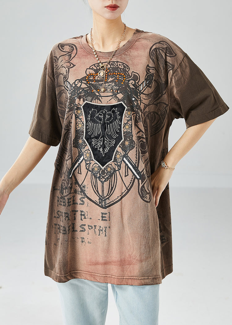 Plus Size Brown Gradient Color Oversized Print Cotton Tanks Summer - Omychic
