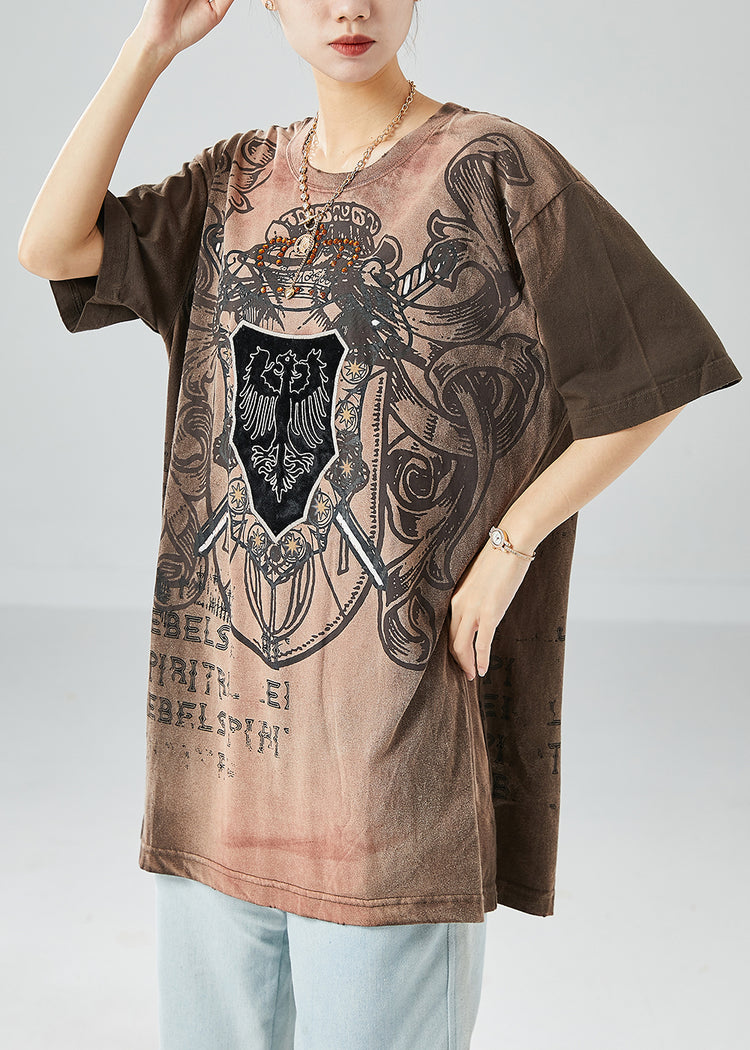Plus Size Brown Gradient Color Oversized Print Cotton Tanks Summer - Omychic