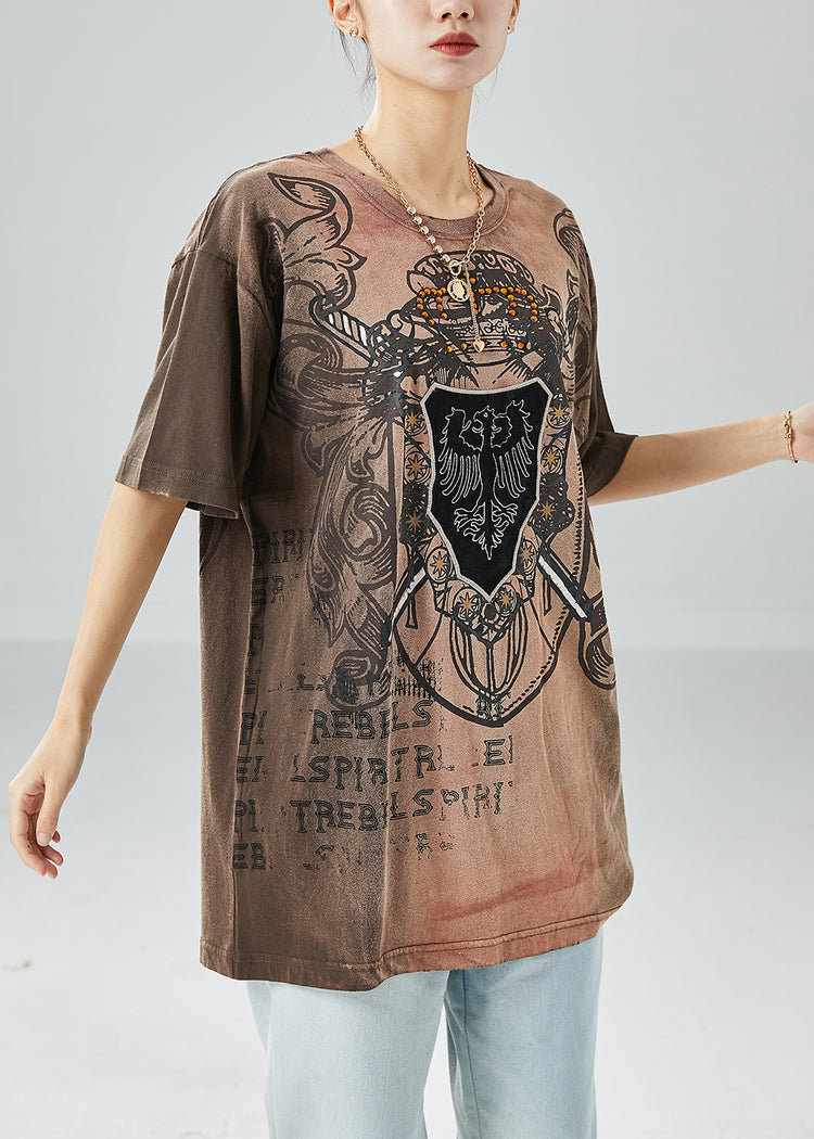 Plus Size Brown Gradient Color Oversized Print Cotton Tanks Summer - Omychic