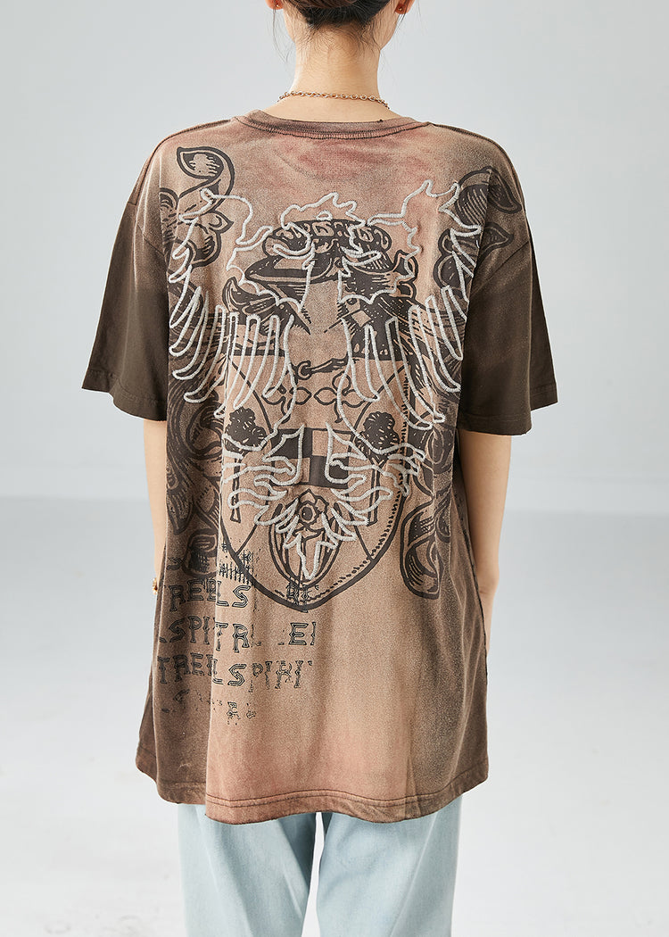 Plus Size Brown Gradient Color Oversized Print Cotton Tanks Summer - Omychic