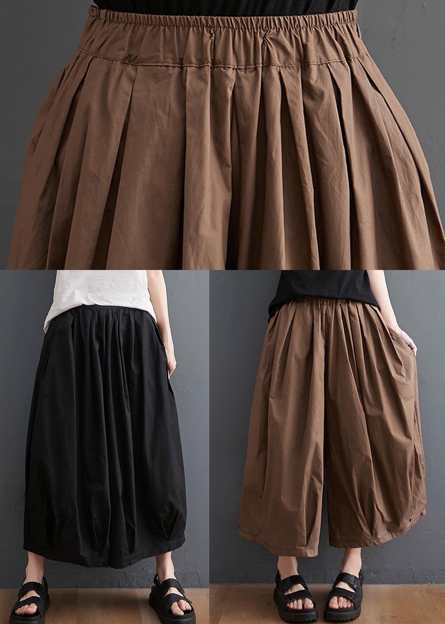 Plus Size Brown Pockets Wide Leg Pants Trousers Summer Cotton Linen - Omychic