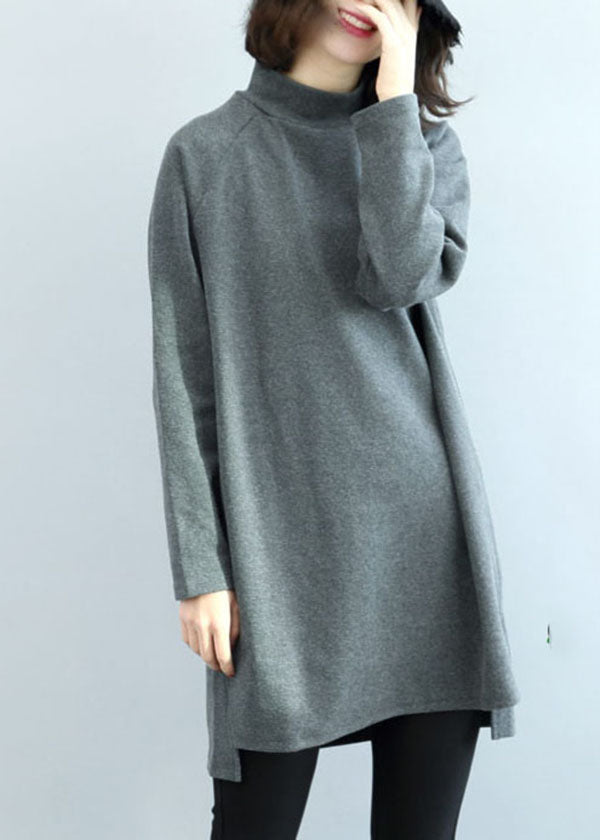 Plus Size Camel High Neck Side Open Warm Cotton Tops Winter