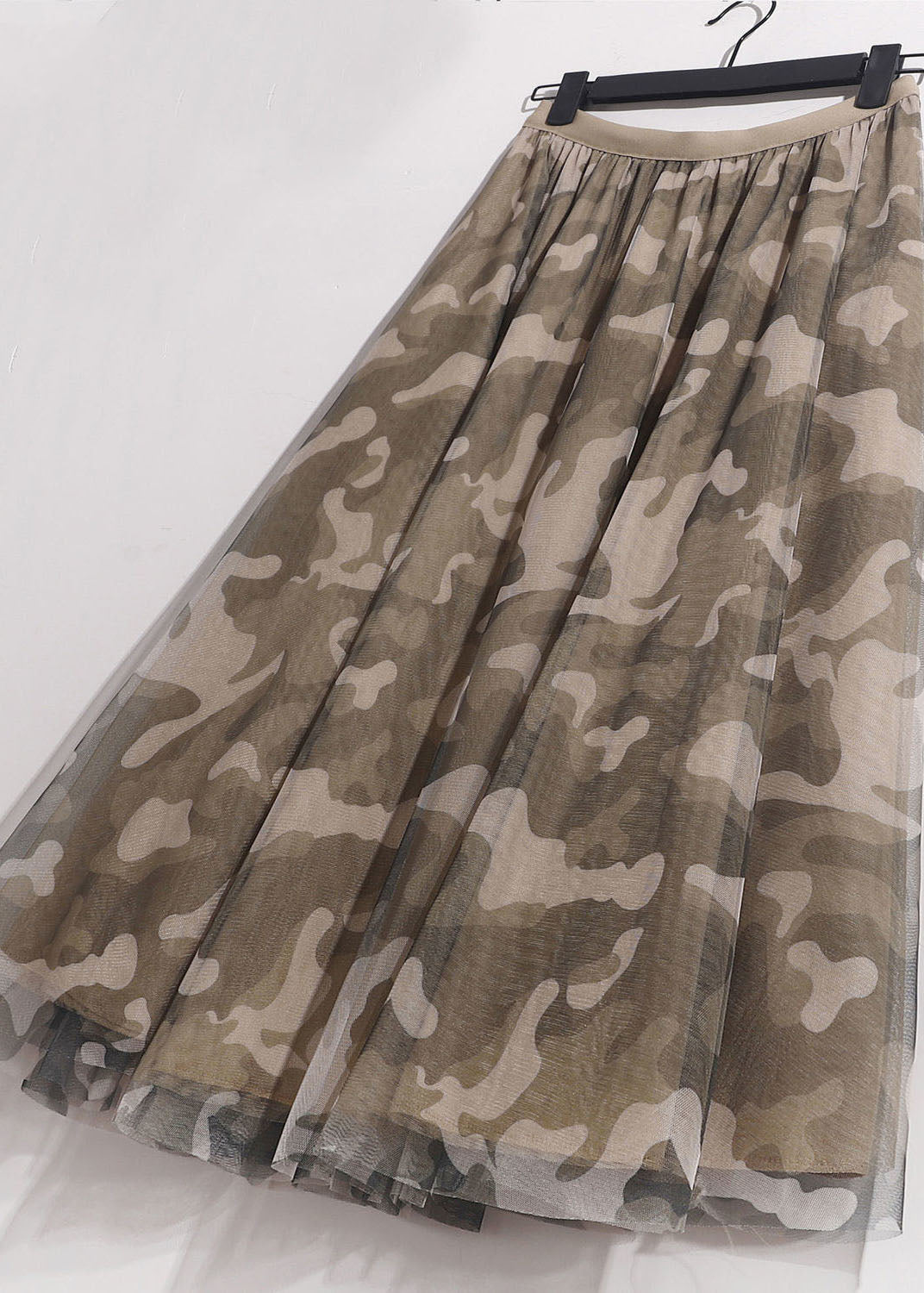 Plus Size Camouflage Print Elastic Waist Tulle Vacation Skirts Spring