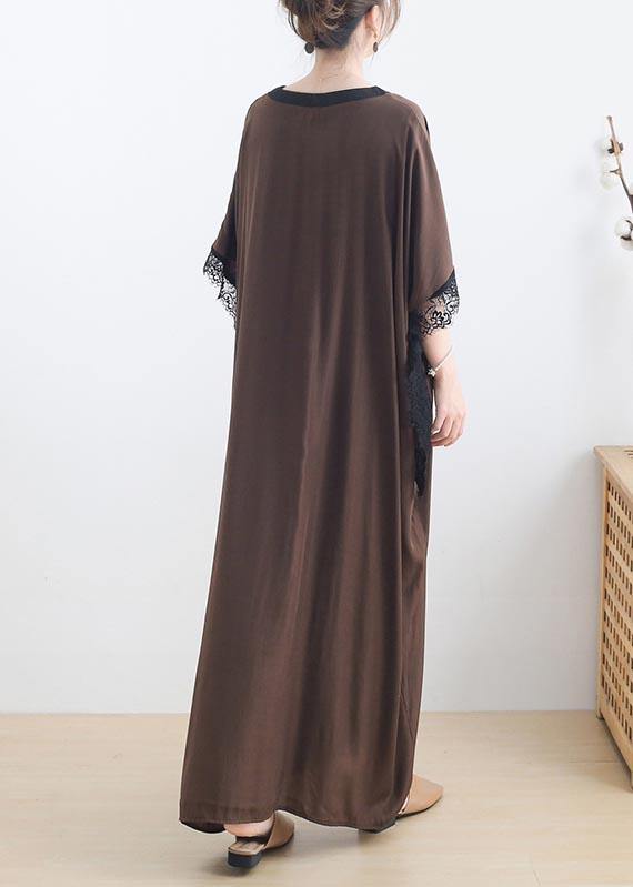 Plus Size Chocolate Patchwork Lace Maxi Summer Chiffon Dress - Omychic