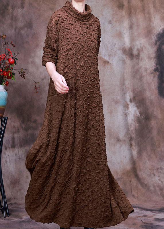Plus Size Coffee Asymmetrical Long Dress Spring - Omychic