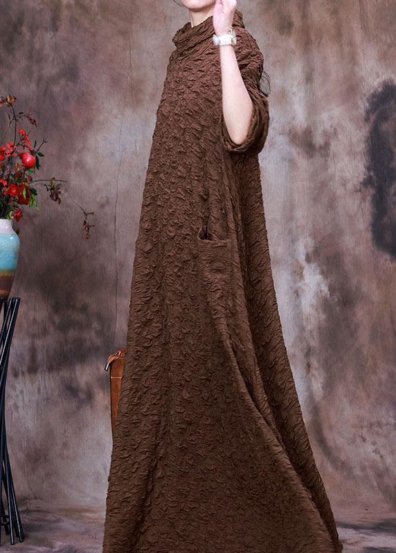 Plus Size Coffee Asymmetrical Long Dress Spring - Omychic
