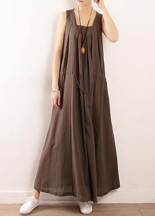 Plus Size Coffee Collar Summer Linen Dress - Omychic