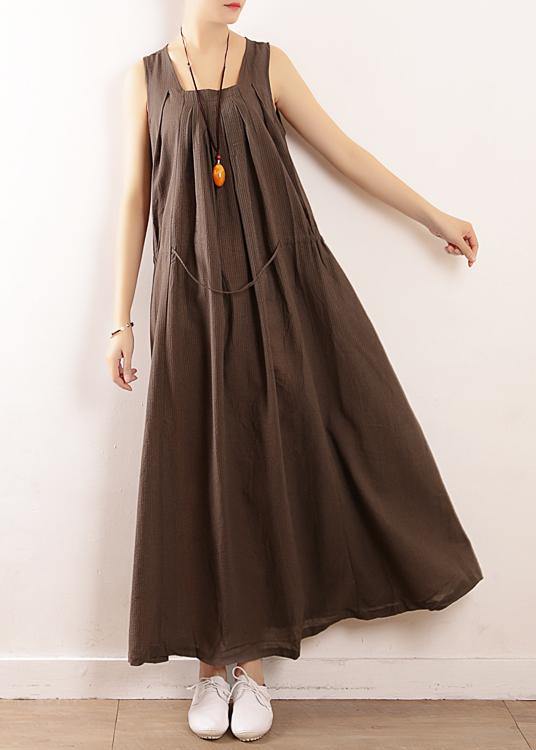 Plus Size Coffee Collar Summer Linen Dress - Omychic