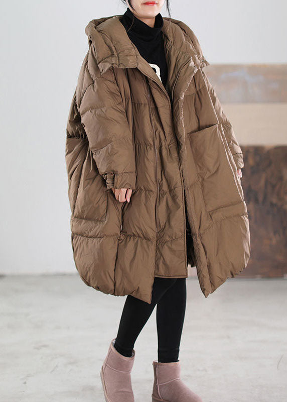 Plus Size Coffee Hooded Oversized Big Pockets Duck Down Down Coats Winter