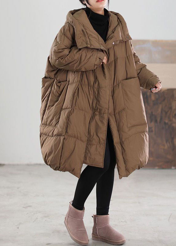Plus Size Coffee Hooded Oversized Big Pockets Duck Down Down Coats Winter
