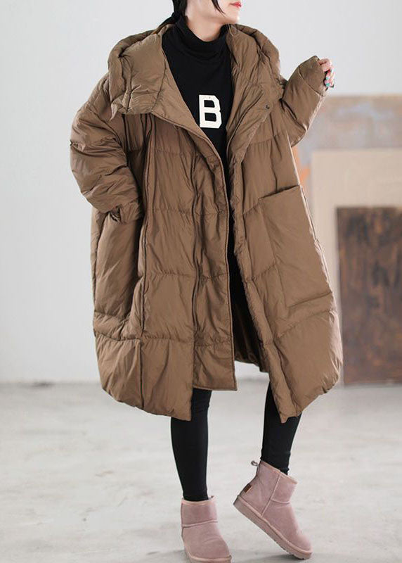 Plus Size Coffee Hooded Oversized Big Pockets Duck Down Down Coats Winter