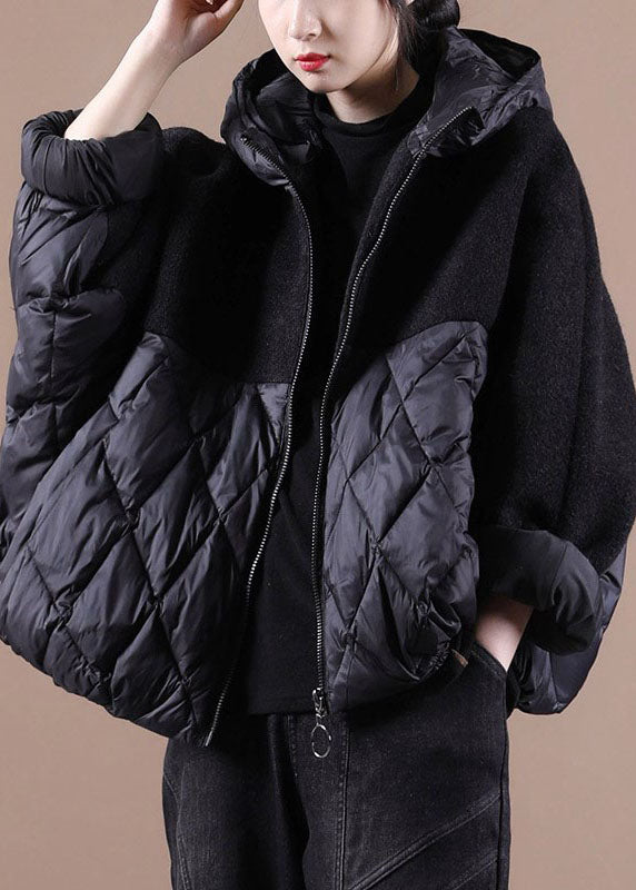 Plus Size Coffee Hooded Patchwork Duck Down Winter down coat