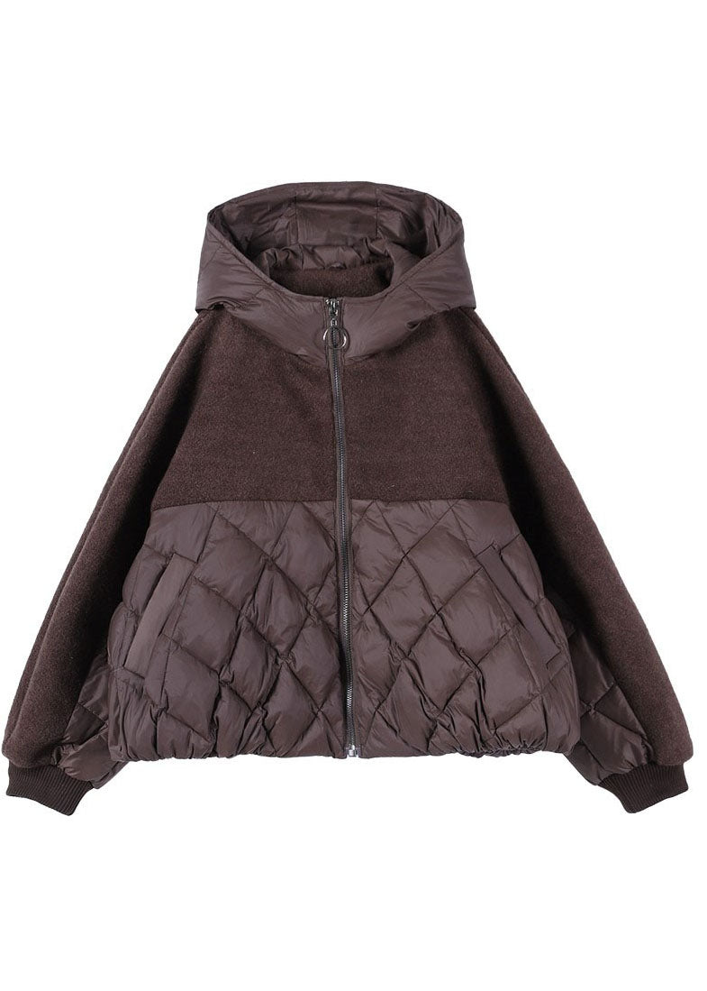 Plus Size Coffee Hooded Patchwork Duck Down Winter down coat