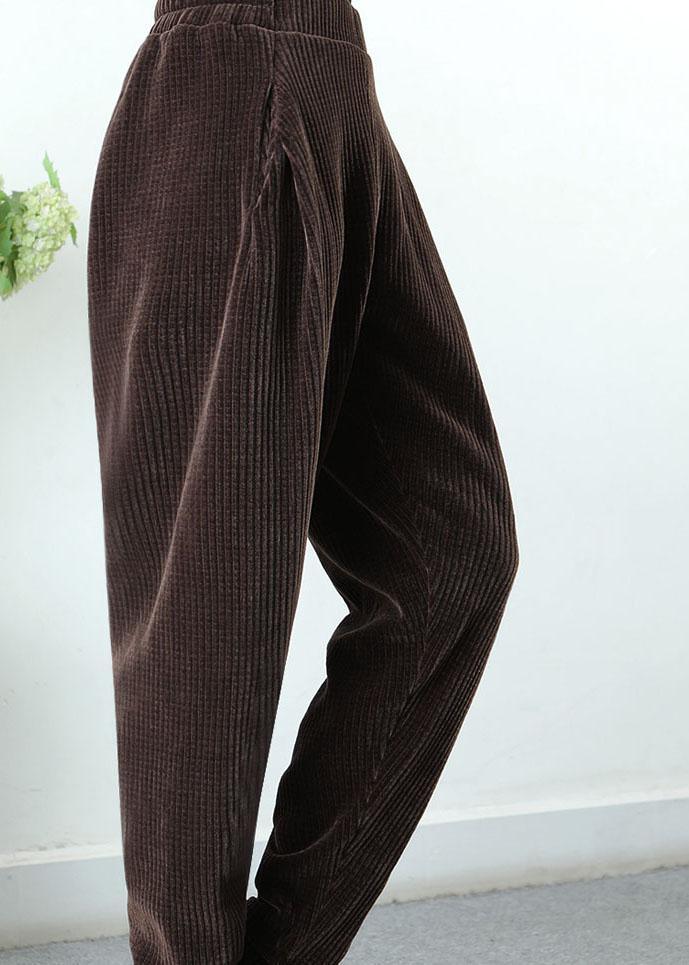 Plus Size Coffee asymmetrical design Pockets Thick Harem Winter Pants - Omychic