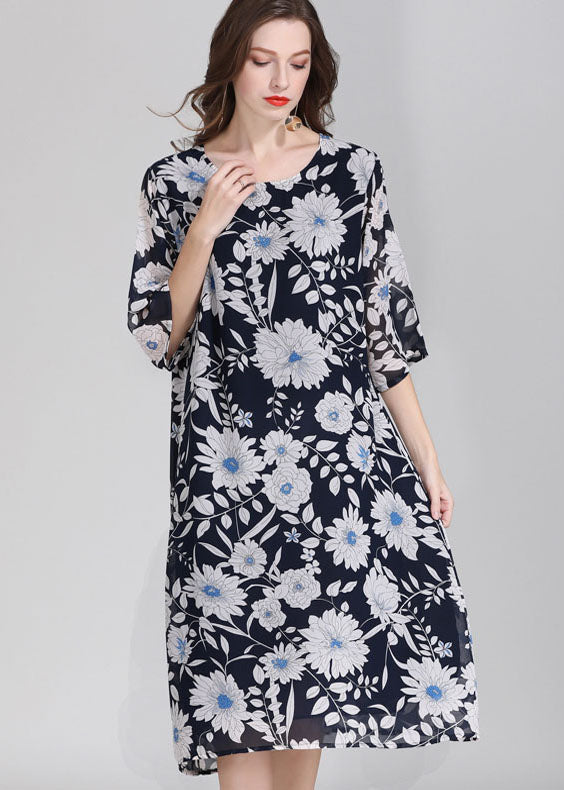 Plus Size Floral O Neck Patchwork Chiffon Dress Summer