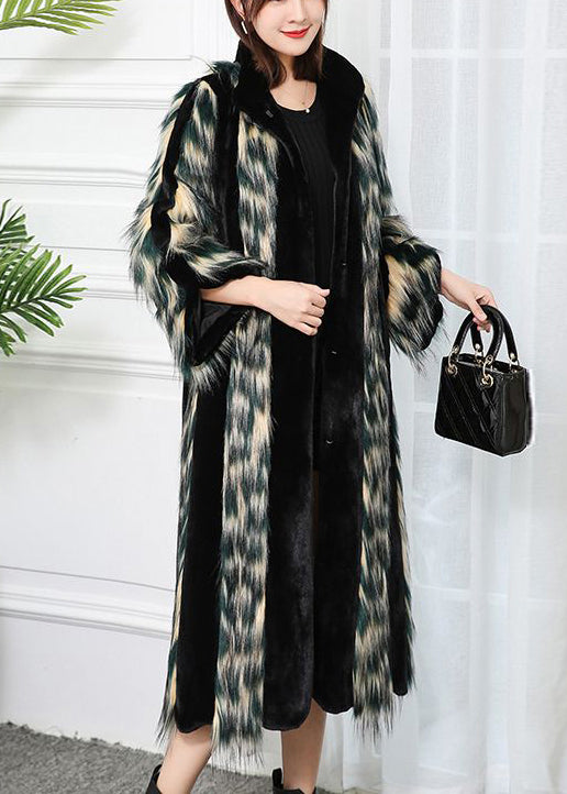 Plus Size Gradient Color Striped Patchwork Faux Leather And Fur Coat Outwear Winter