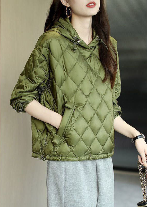 Plus Size Green Hooded Drawstring Pockets Fine Cotton Filled Sweatshirts Top Winter