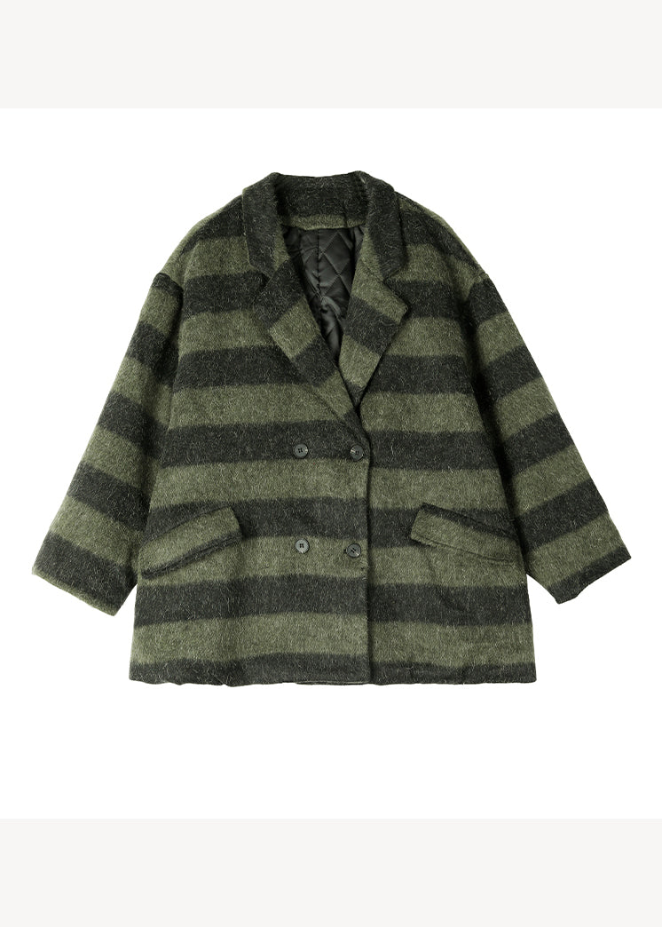 Plus Size Green Peter Pan Collar Plaid Fine Cotton Filled Woolen Coats Winter
