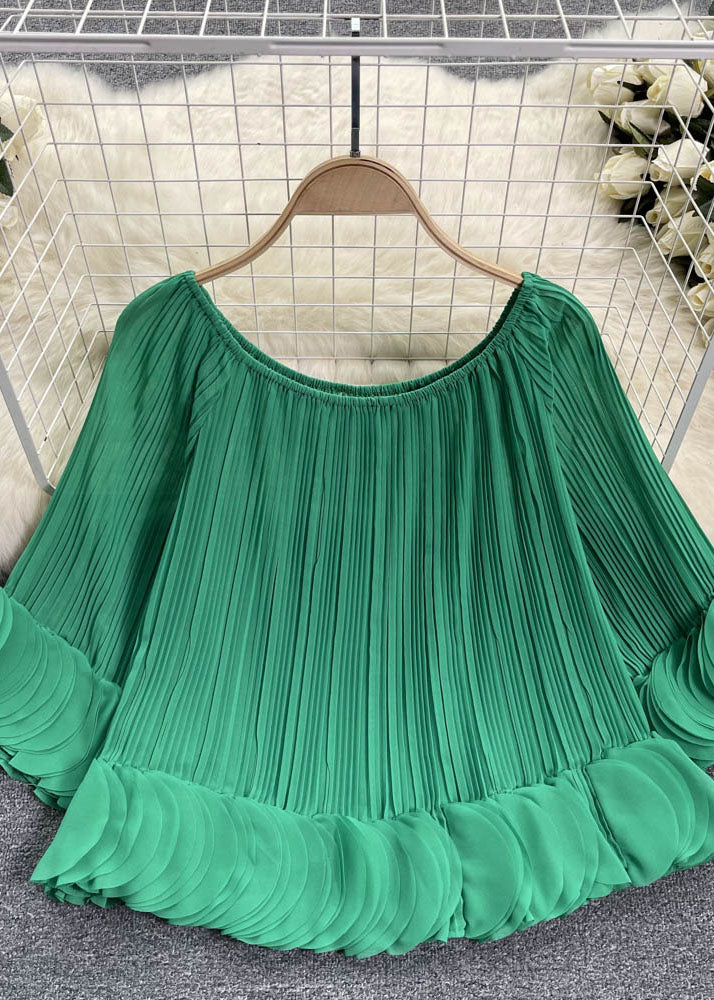 Plus Size Green Slash Neck Patchwork Chiffon Shirt Tops Summer - Omychic