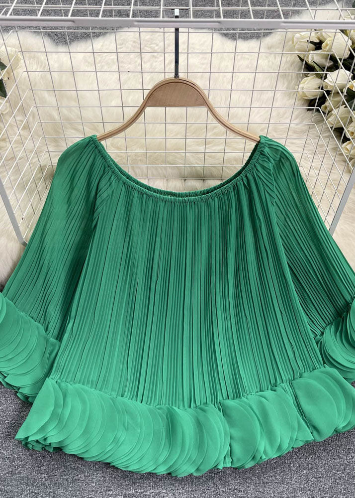 Plus Size Green Slash Neck Patchwork Chiffon Shirt Tops Summer