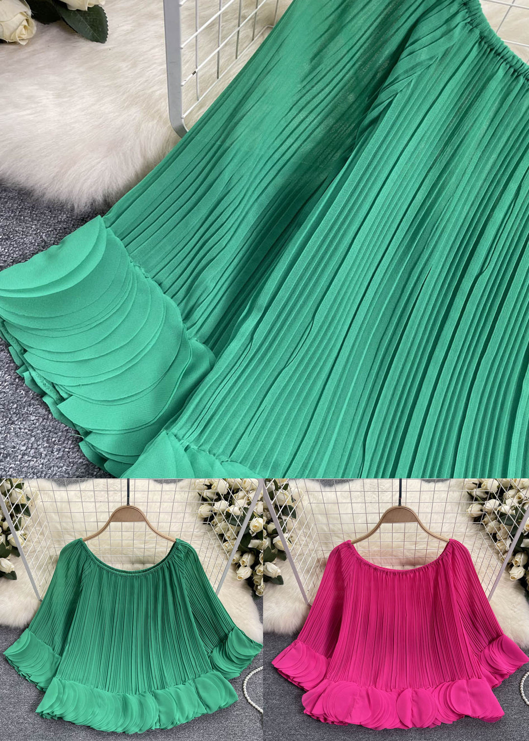 Plus Size Green Slash Neck Patchwork Chiffon Shirt Tops Summer - Omychic