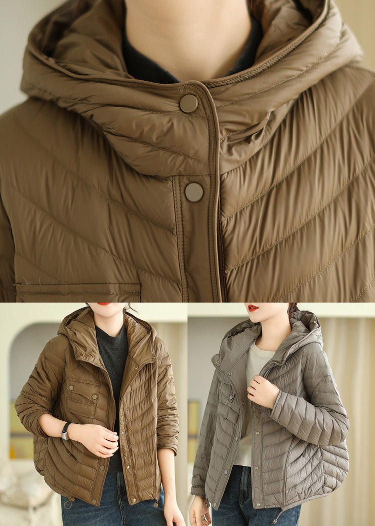 Plus Size Grey Hooded Drawstring Fine Cotton Filled Jacket Winter