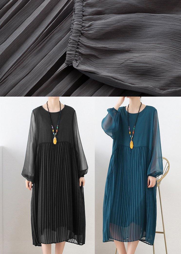 Plus Size Grey Patchwork Chiffon O-Neck Spring Summer Robe Dresses - Omychic