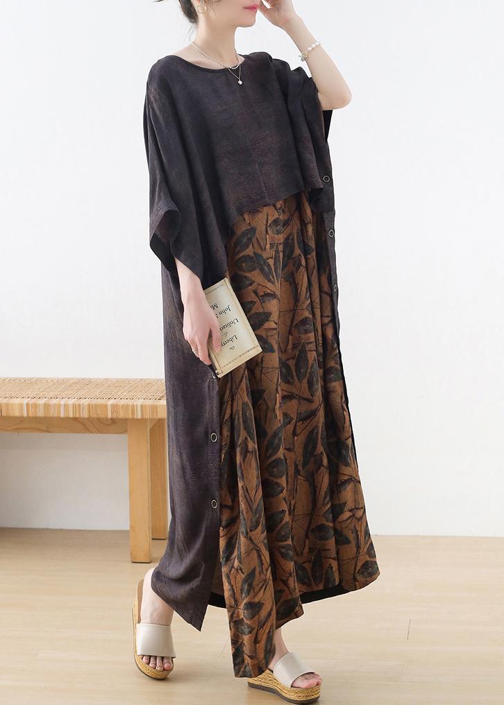 Plus Size Grey Silk blended Patchwork Print Holiday Dress Summer - Omychic