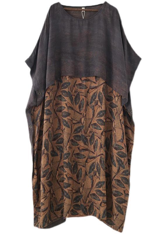 Plus Size Grey Silk blended Patchwork Print Holiday Dress Summer - Omychic